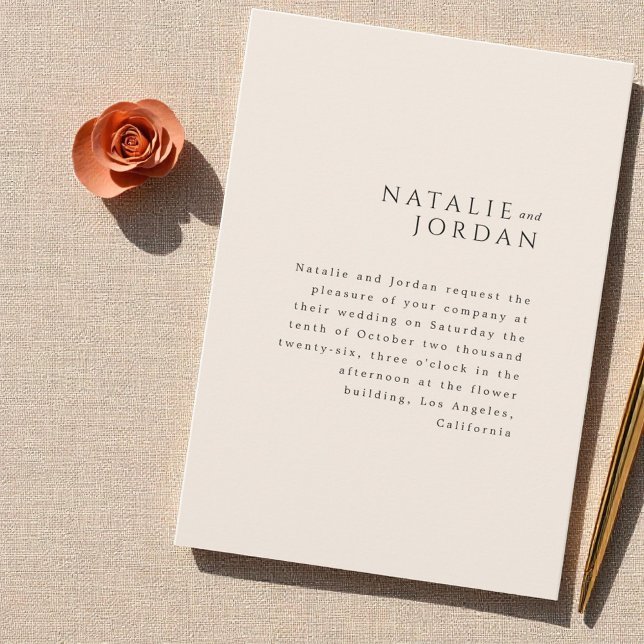 Invitación Modern Minimalist Elegant Simple Cream Wedding (Modern Minimalist Elegant Simple Cream Wedding Invitation)