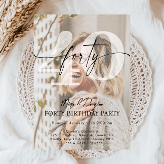 Invitación Modern Minimalist FORTY 40th Birthday Party Photo