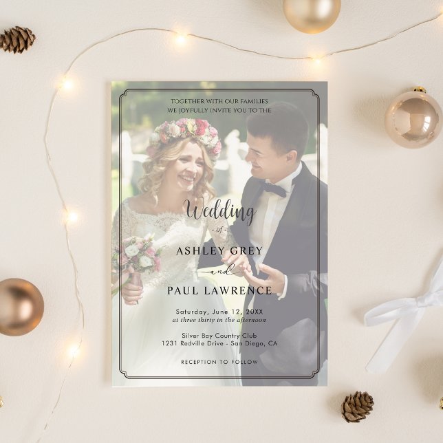 Invitación Modern Minimalist Full Photo Overlay Wedding  (Modern Photo Front Love Wedding invitation)