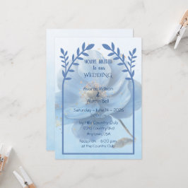 Invitación Modern Minimalist Gold and Blue Poppy Wedding  