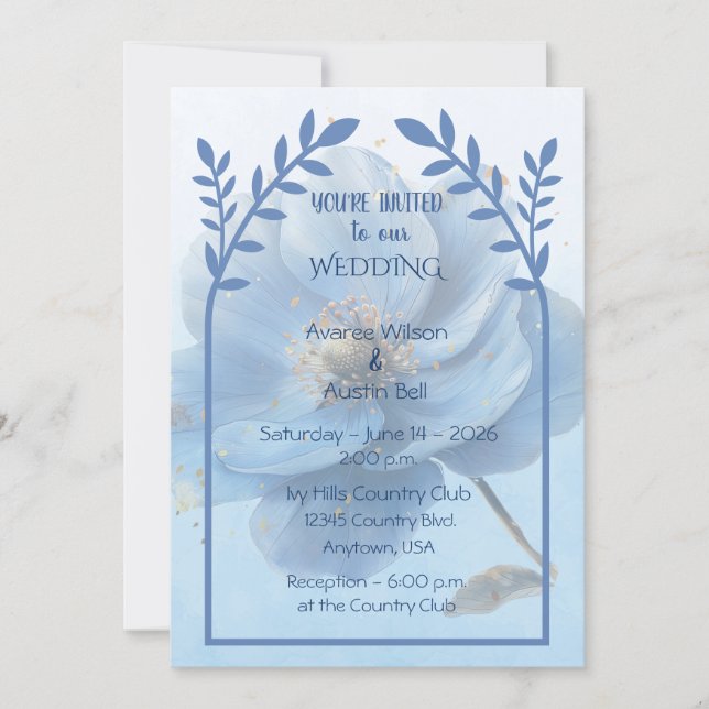 Invitación Modern Minimalist Gold and Blue Wedding   (Anverso)