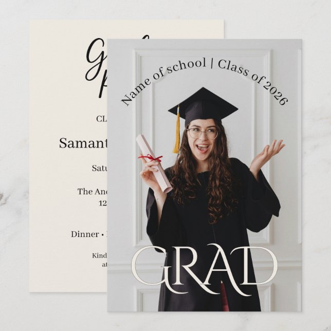Invitación Modern Minimalist Grad | Elegant Photo Grad Party (Anverso / Reverso)