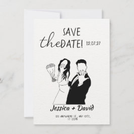 Invitación Modern Minimalist Line Art Bride and Groom Wedding