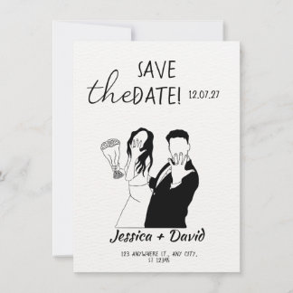 Invitación Modern Minimalist Line Art Bride and Groom Wedding