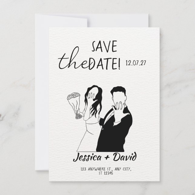 Invitación Modern Minimalist Line Art Bride and Groom Wedding (Anverso)