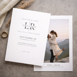 Invitación Modern Minimalist Monogram Photo Wedding