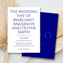 Invitación Modern Minimalist Navy Blue Trendy Wedding 