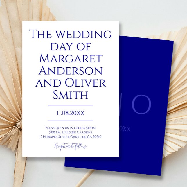 Invitación Modern Minimalist Navy Blue Trendy Wedding  (Subido por el creador)