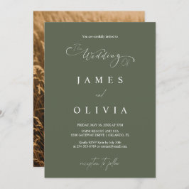 Invitación Modern Minimalist Olive Green Photo Wedding Invita