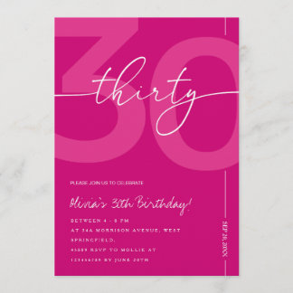Invitación Modern Minimalist Pink 30th Birthday Party