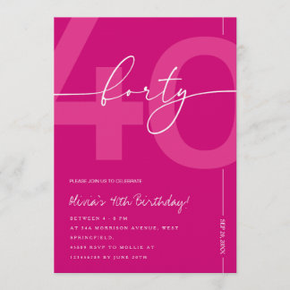 Invitación Modern Minimalist Pink 40th Birthday Party