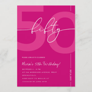 Invitación Modern Minimalist Pink 50th Birthday Party