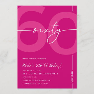 Invitación Modern Minimalist Pink 60th Birthday Party