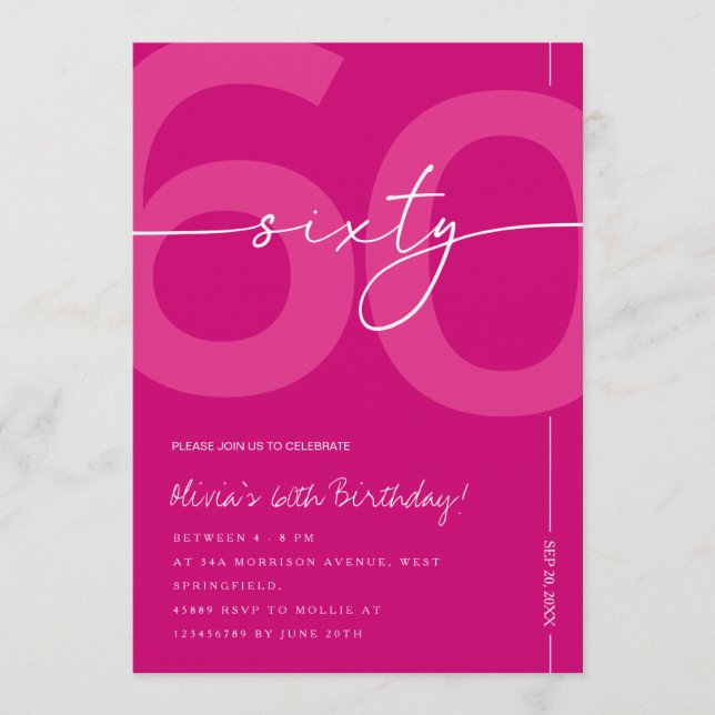 Invitación Modern Minimalist Pink 60th Birthday Party (Anverso)