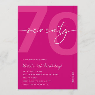 Invitación Modern Minimalist Pink 70th Birthday Party