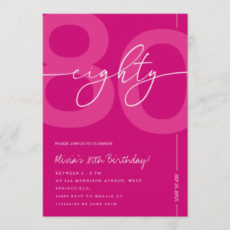 Invitación Modern Minimalist Pink 80th Birthday Party