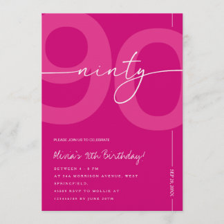 Invitación Modern Minimalist Pink 90th Birthday Party