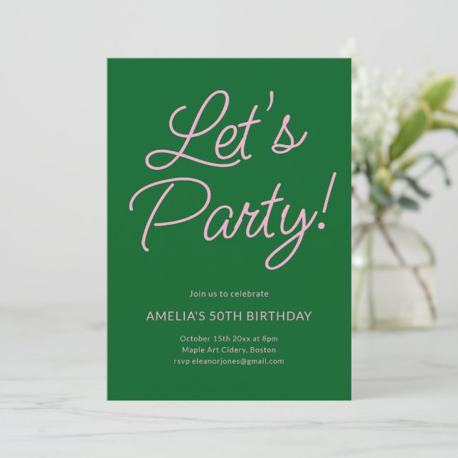 Invitación Modern Minimalist Pink Green Birthday Party Chic (Anverso de pie)