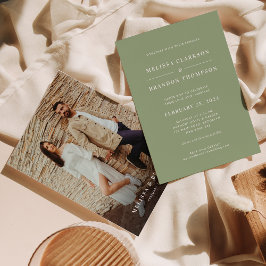 Invitación Modern Minimalist Real Sage Green Photo Wedding