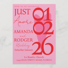 Invitación Modern Minimalist Red Pink Heart Wedding