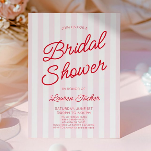 Invitación Modern Minimalist Red Pink Stripes Bridal Shower (Subido por el creador)
