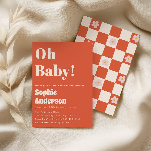 Invitación Modern Minimalist Retro Coral  Oh Baby Shower (Subido por el creador)