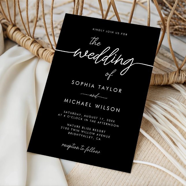 Invitación Modern Minimalist Script Black Wedding (Subido por el creador)