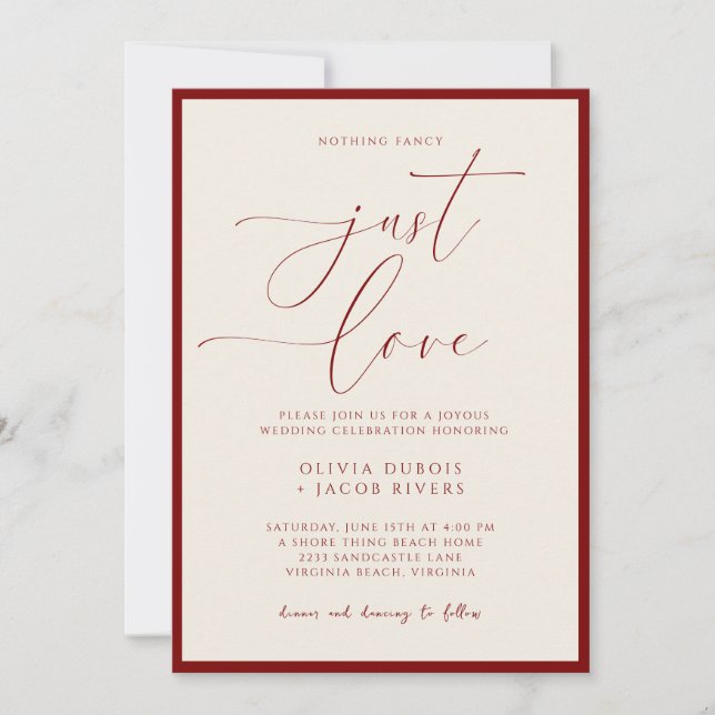 Invitación Modern Minimalist Script Nothing Fancy Just Love  (Anverso)