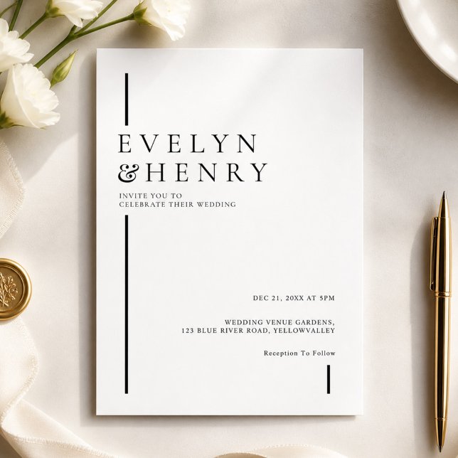 Invitación Modern Minimalist Simple Black Line Wedding (Subido por el creador)