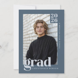 Invitación Modern Minimalist Slate Blue Grey Photo Graduation