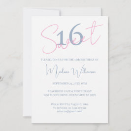 Invitación Modern Minimalist Sweet 16 Blue White Birthday