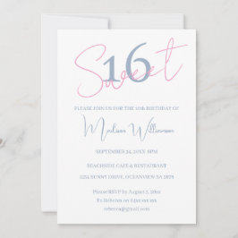 Invitación Modern Minimalist Sweet 16 Pink Blue Birthday 