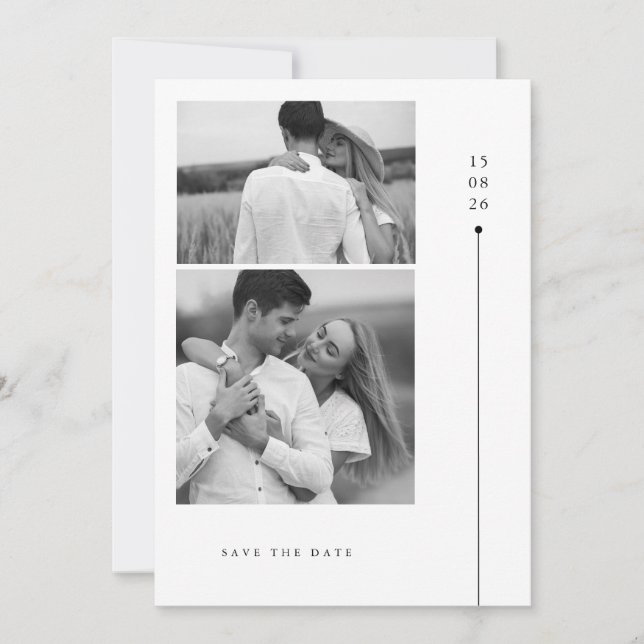 Invitación Modern Minimalist Two Photo Wedding Save The Date (Anverso)