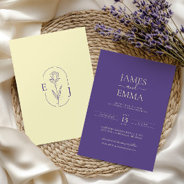 Invitación Modern Minimalist Violet and Yellow Wedding