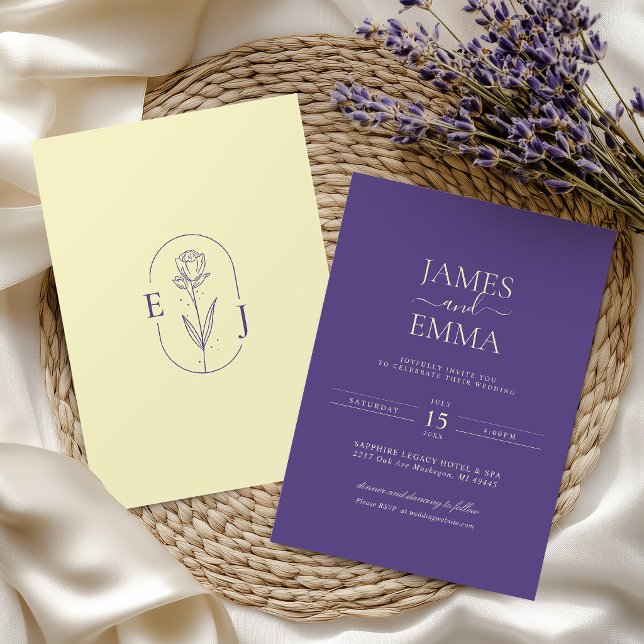 Invitación Modern Minimalist Violet and Yellow Wedding (Subido por el creador)