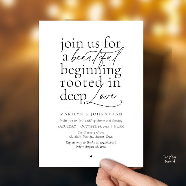 Invitación Modern Minimalist Wedding Beautiful Love Dinner (Modern Minimalist Wedding Beautiful Love Dinner Invitation Card in Black and White)