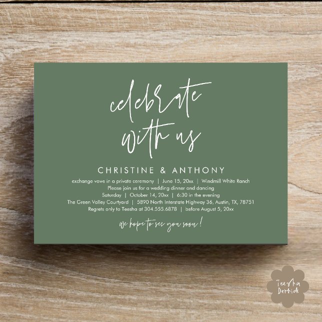 Invitación Modern Minimalist Wedding Reception Dinner (Modern Minimalist Wedding Reception Dinner Invitation Card, Celebrate with us, in Sage Green)