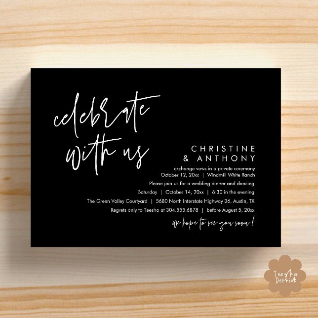 Invitación Modern Minimalist Wedding Reception Dinner (Modern Minimalist Wedding Reception Dinner Invitation Card, Celebrate with us, in Black and white)