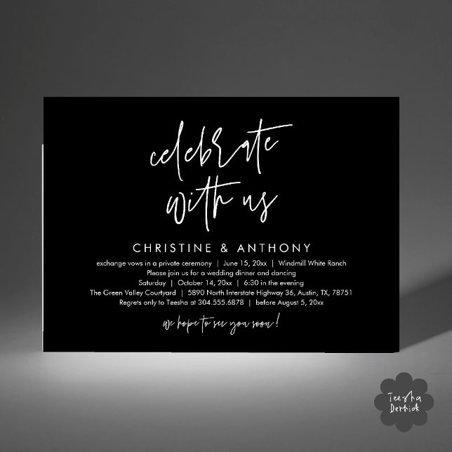 Invitación Modern Minimalist Wedding Reception Dinner (Modern Minimalist Wedding Reception Dinner Invitation Card, Celebrate with us, in Black and white)