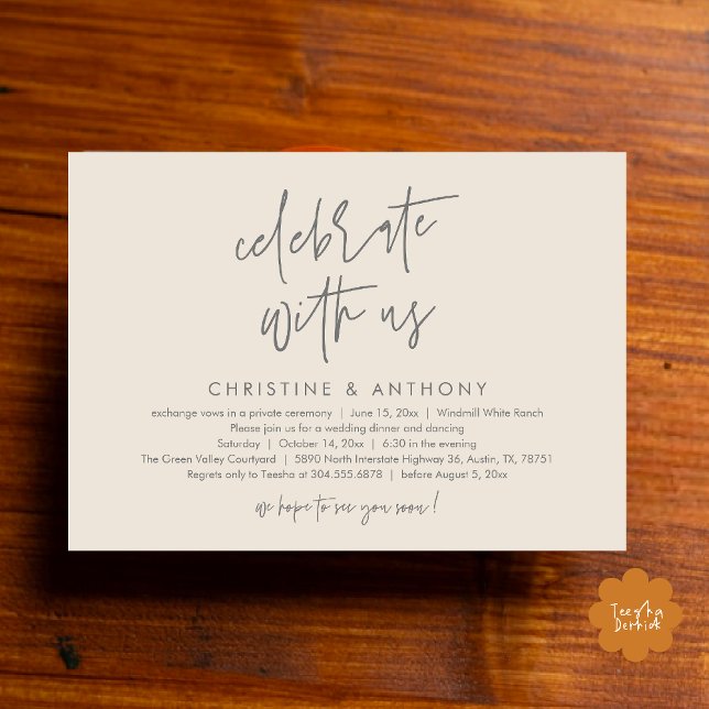 Invitación Modern Minimalist Wedding Reception Dinner (Modern Minimalist Wedding Reception Dinner Invitation Card, Celebrate with us, in Cream and Grey)
