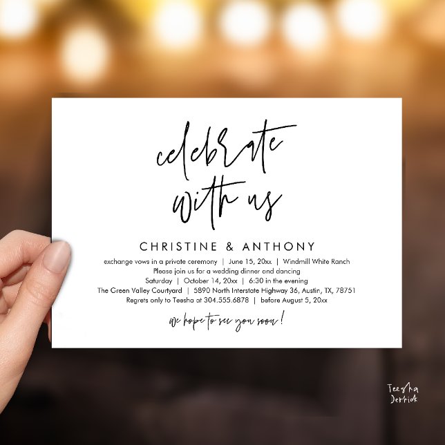 Invitación Modern Minimalist Wedding Reception Dinner (Modern Minimalist Wedding Reception Dinner Invitation Card, Celebrate with us, in Black and White)