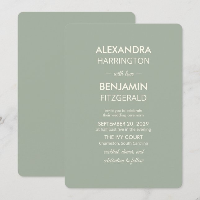 Invitación Modern Minimalist Wedding | Sage Green Timeless  (Anverso / Reverso)