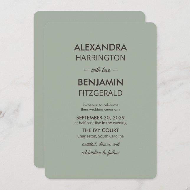 Invitación Modern Minimalist Wedding | Sage Green Timeless  (Anverso / Reverso)