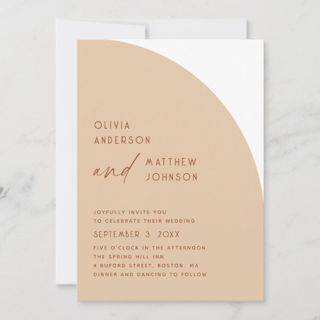 Invitación Modern Minimalist Wedding | Warm Peach Sand Arch (Anverso)