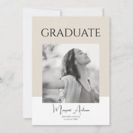 Invitación Modern Minimalist White and Brown Photo Graduation