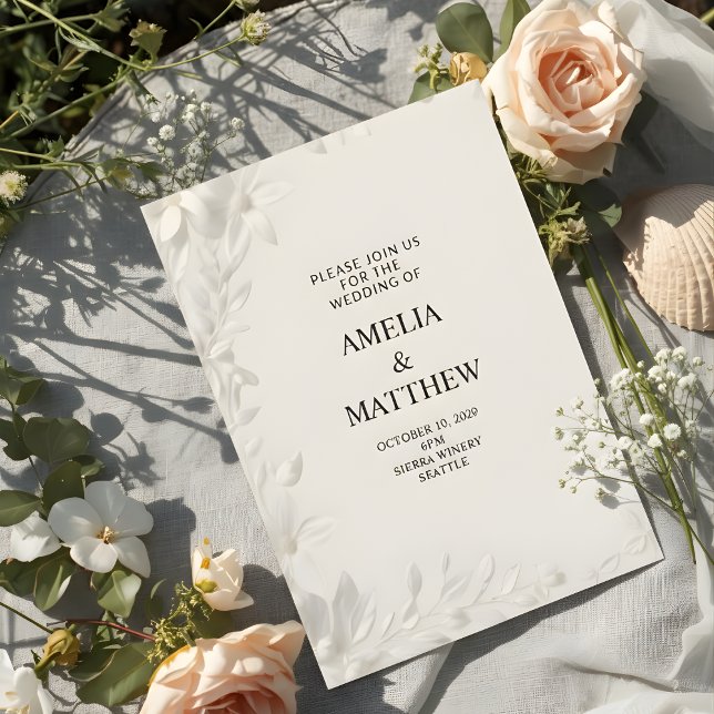 Invitación Modern Minimalist White Floral Wedding Invitation (Subido por el creador)