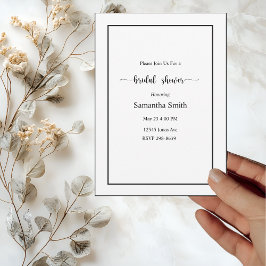 Invitación Modern Minimalistic White on black Bridal Shower
