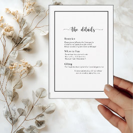 Invitación Modern Minimalistic White on Black Details Card