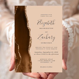 Invitación Modern Mocha Brown Gold Agate Tan Boda