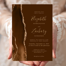 Invitación Modern Mocha Gold Agate Brown Wedding